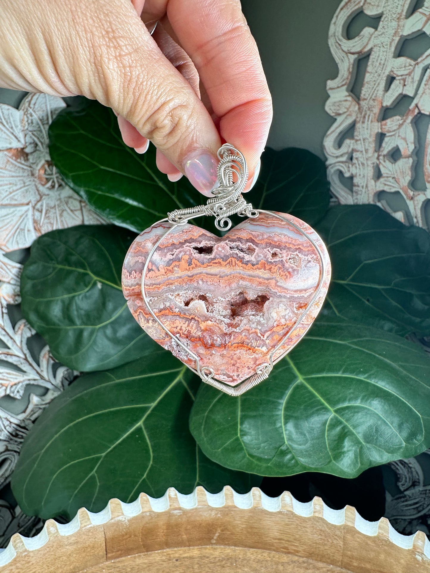 Large Crazy Lace Agate Heart Necklaces