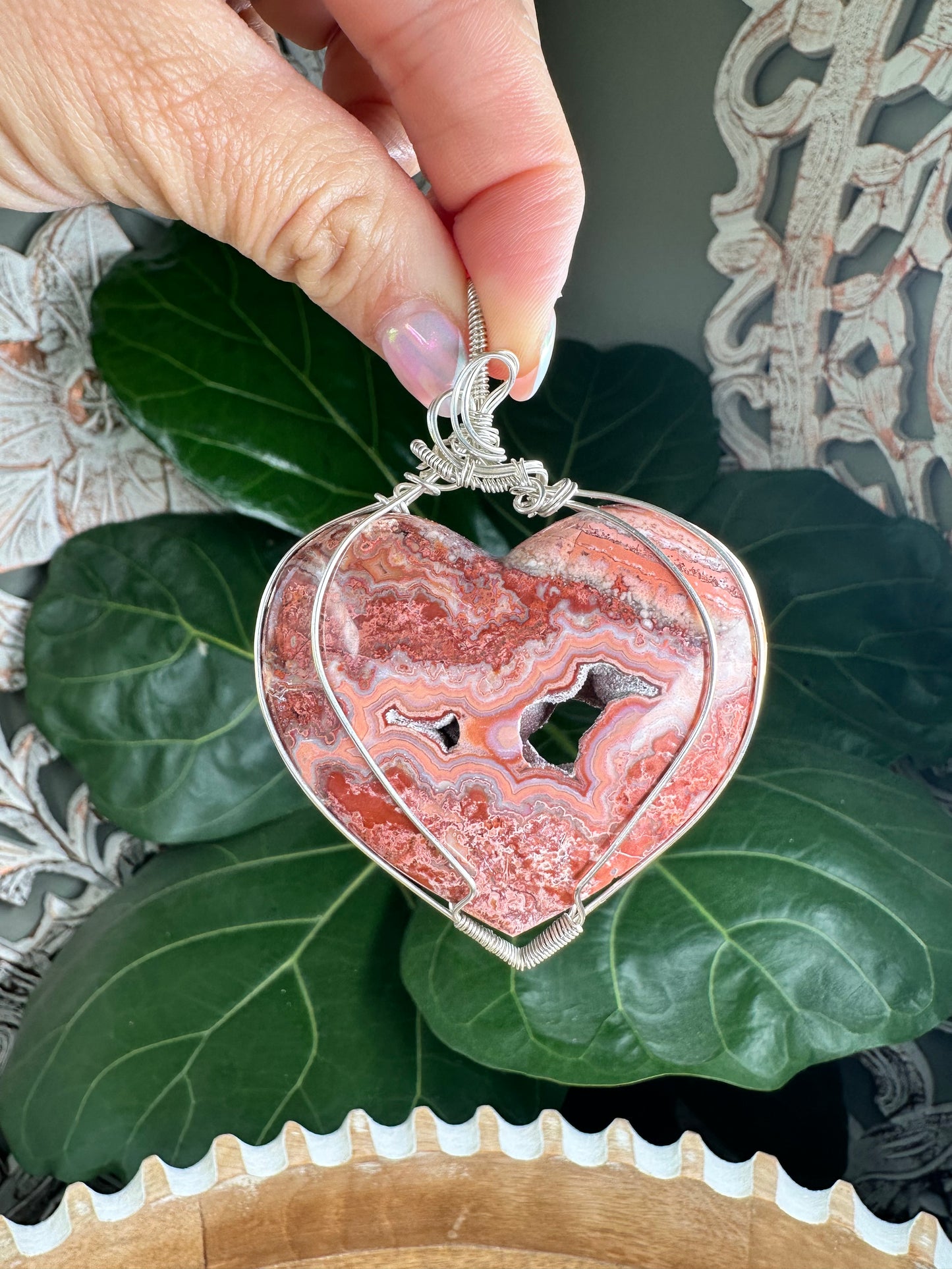 Large Crazy Lace Agate Heart Necklaces