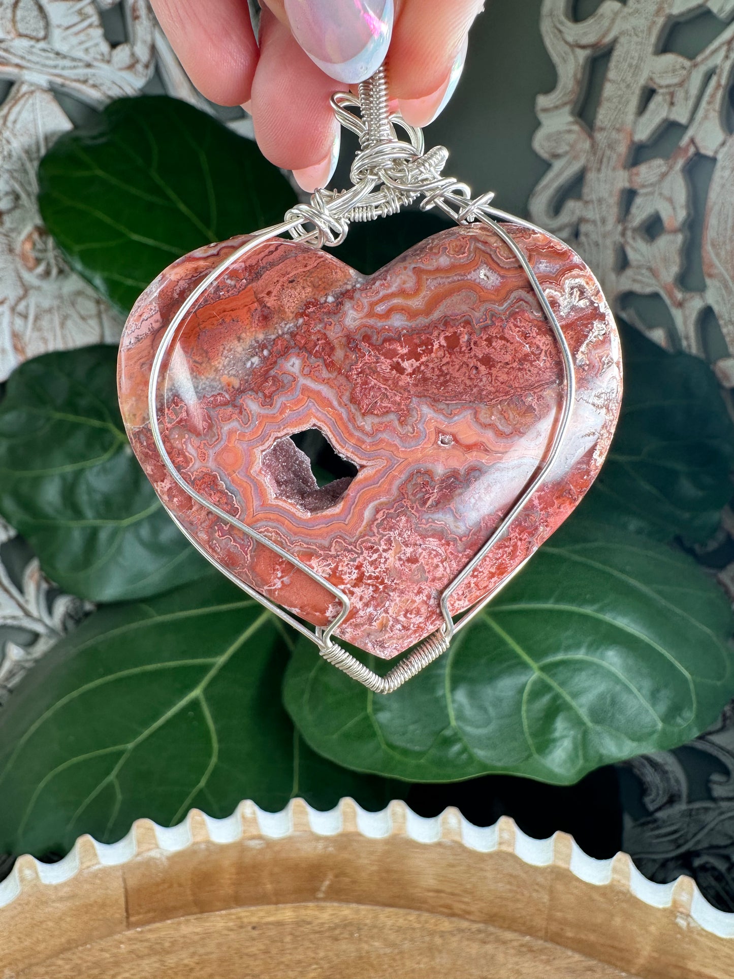 Large Crazy Lace Agate Heart Necklaces