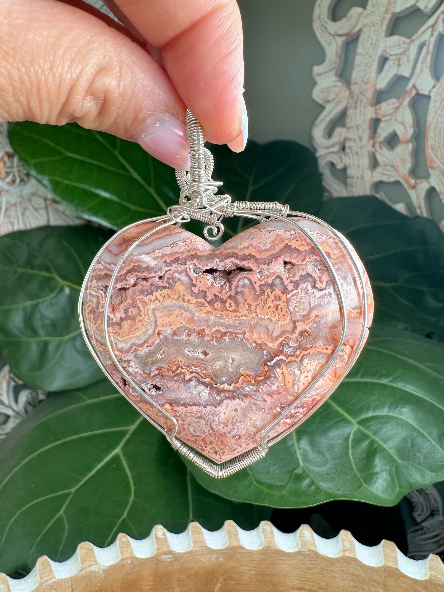 Large Crazy Lace Agate Heart Necklaces