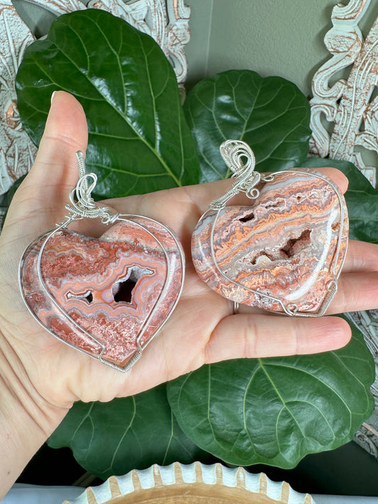 Large Crazy Lace Agate Heart Necklaces