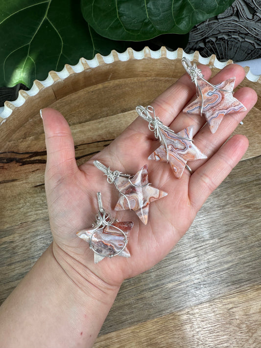 Crazy Lace Agate Star Necklaces