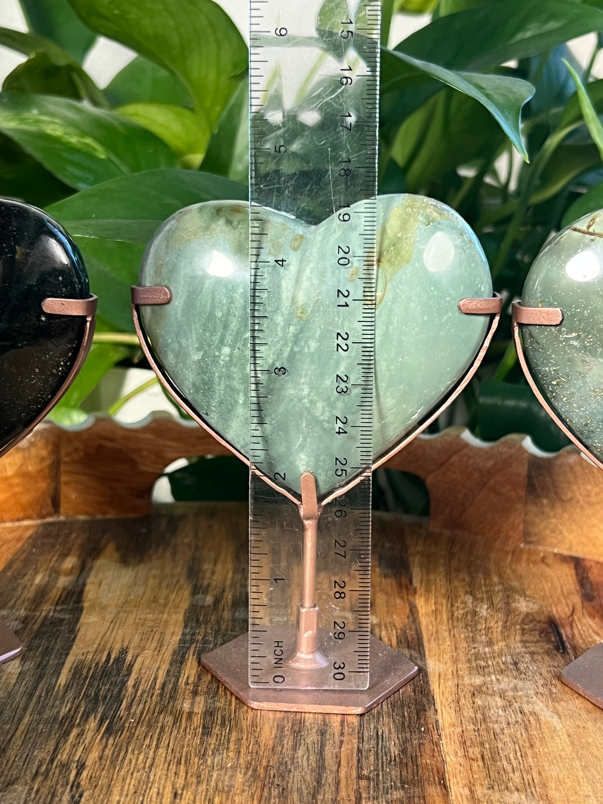 Blue Green Jasper On Metal Stand Puffy Hearts