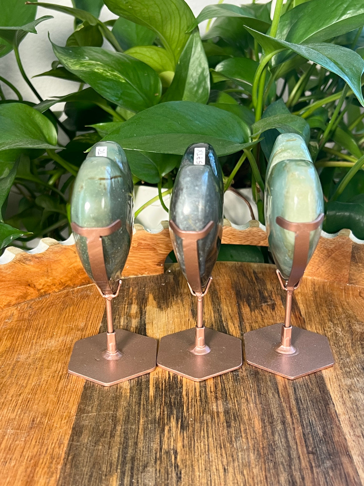 Blue Green Jasper On Metal Stand Puffy Hearts