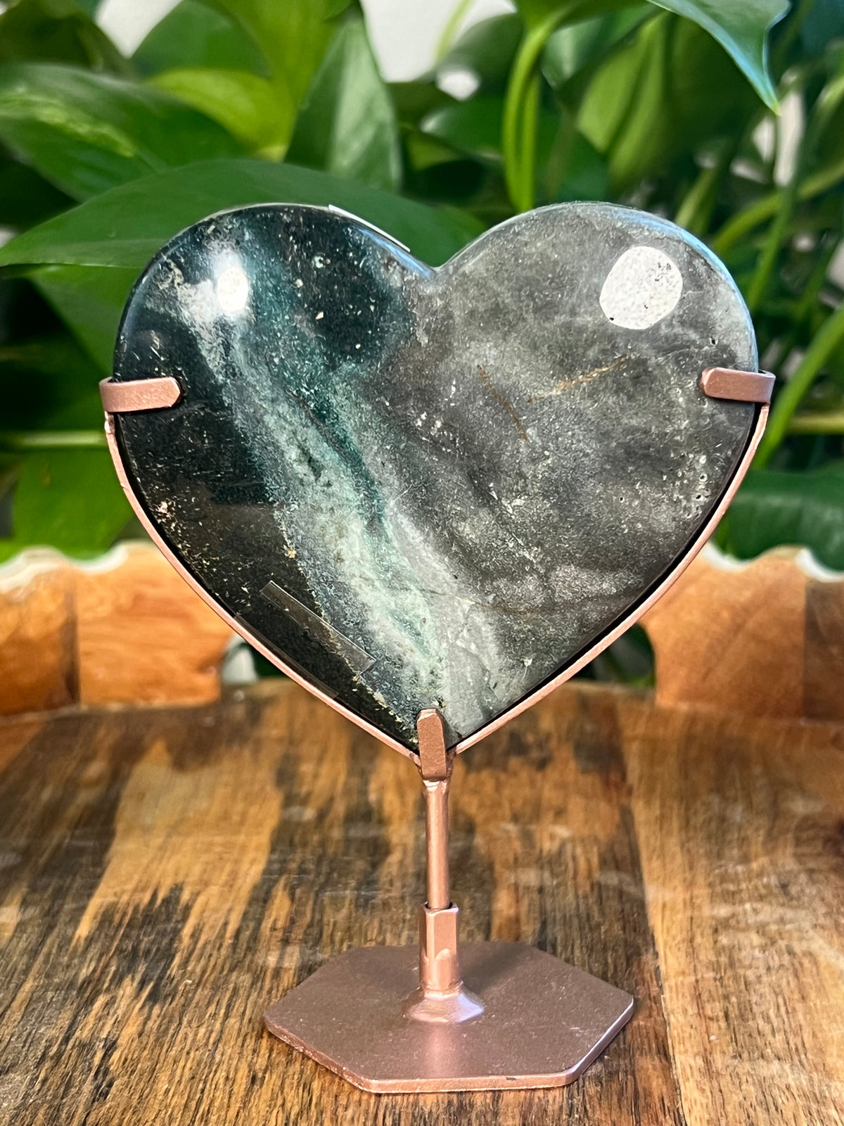 Blue Green Jasper On Metal Stand Puffy Hearts