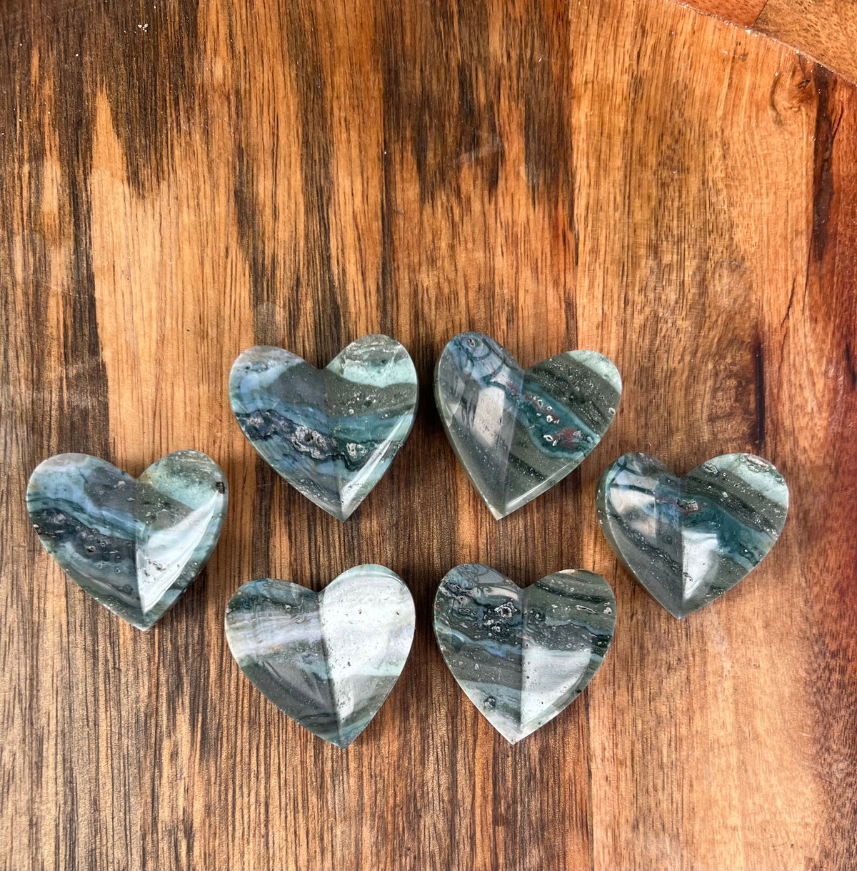 Blue Green Jasper 3D Mini Heart Butterflies