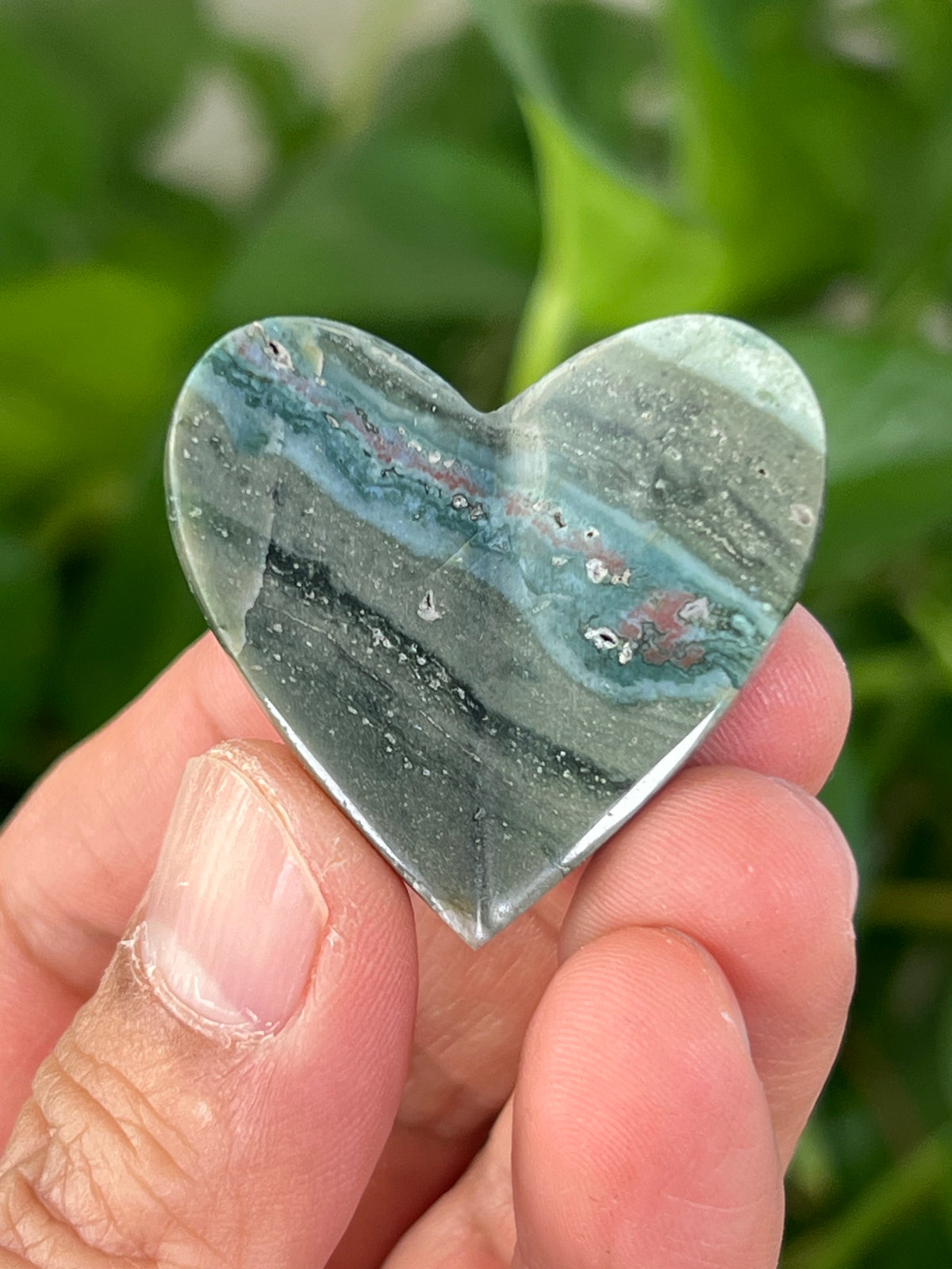 Blue Green Jasper 3D Mini Heart Butterflies