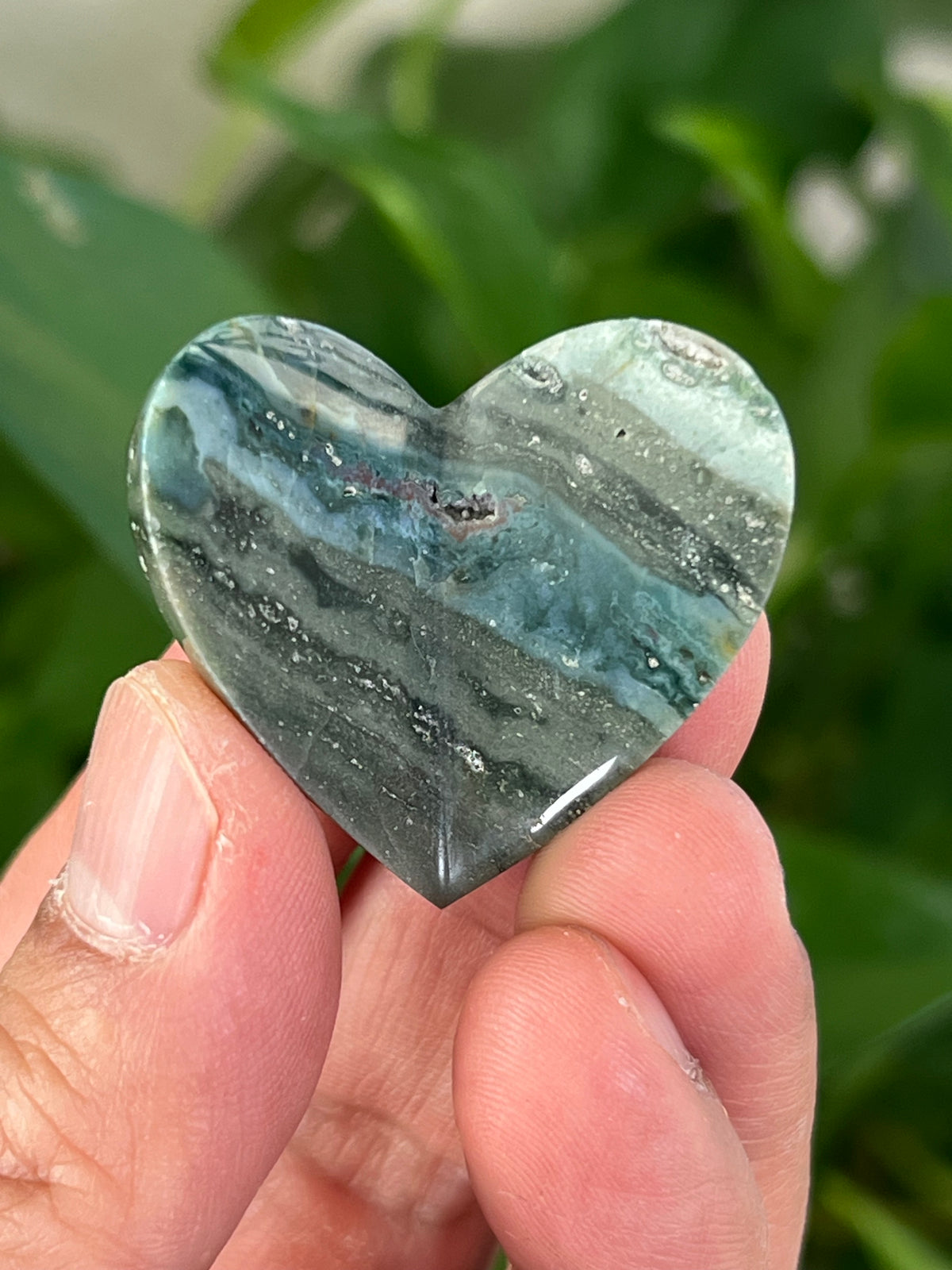 Blue Green Jasper 3D Mini Heart Butterflies