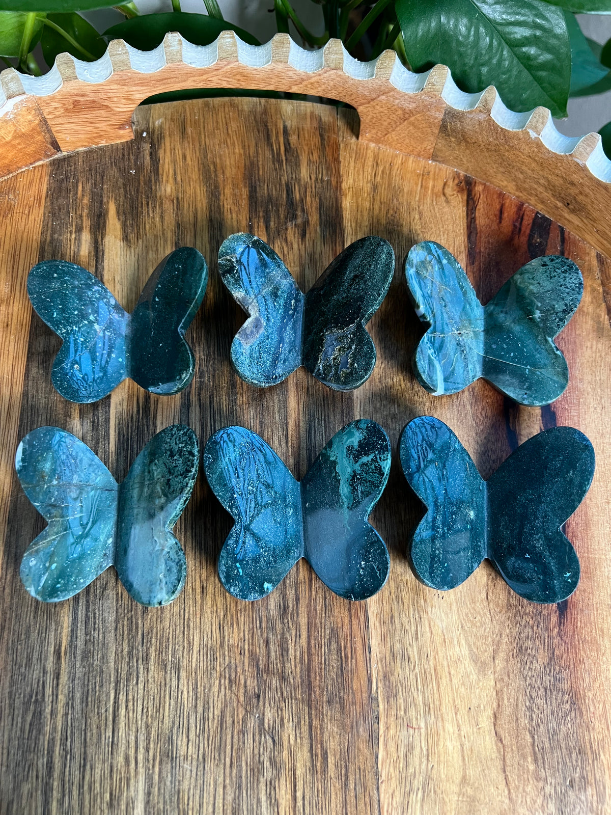Blue Green Jasper 3D Heart Butterflies