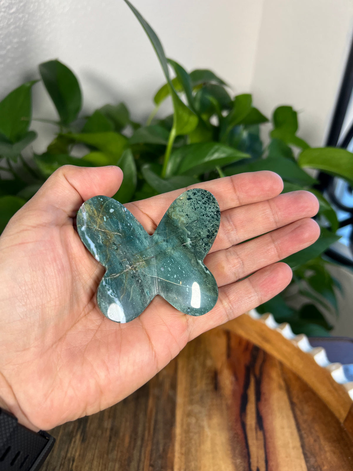 Blue Green Jasper 3D Heart Butterflies