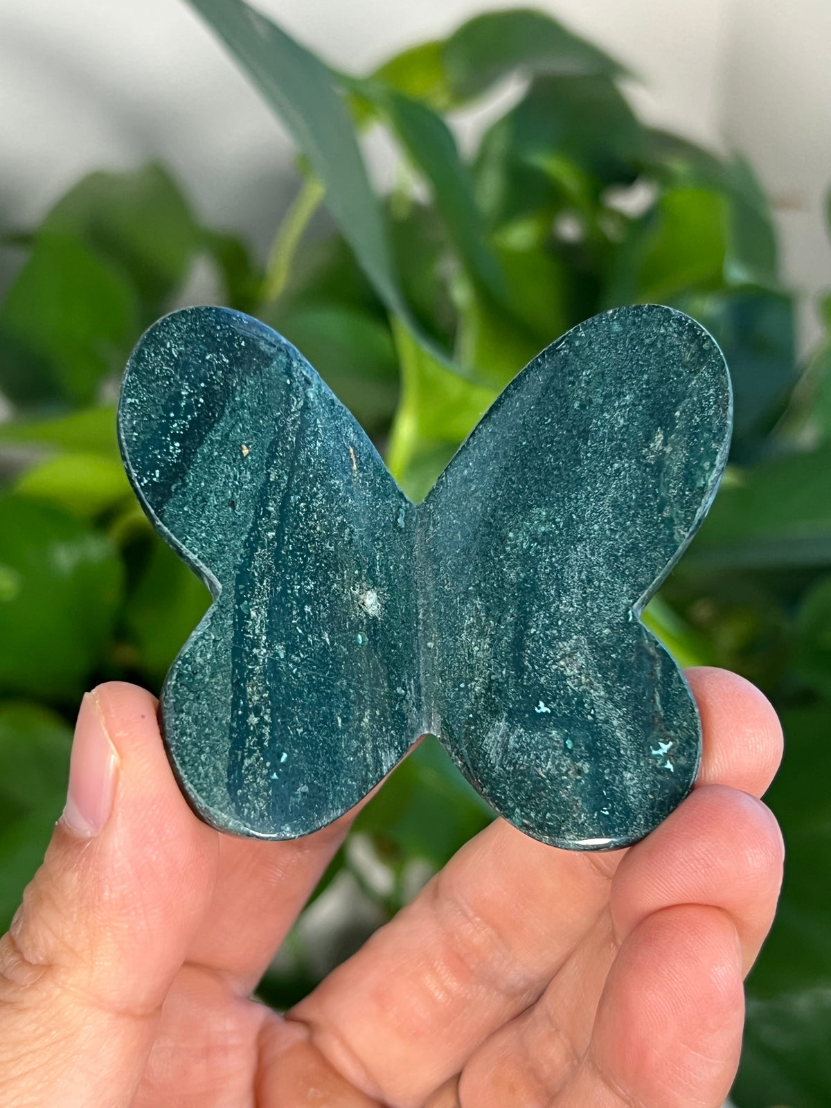 Blue Green Jasper 3D Heart Butterflies