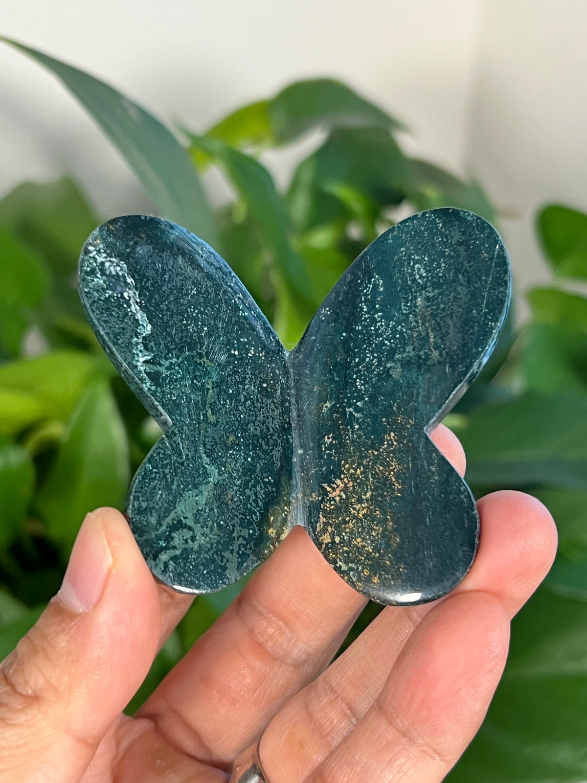 Blue Green Jasper 3D Heart Butterflies