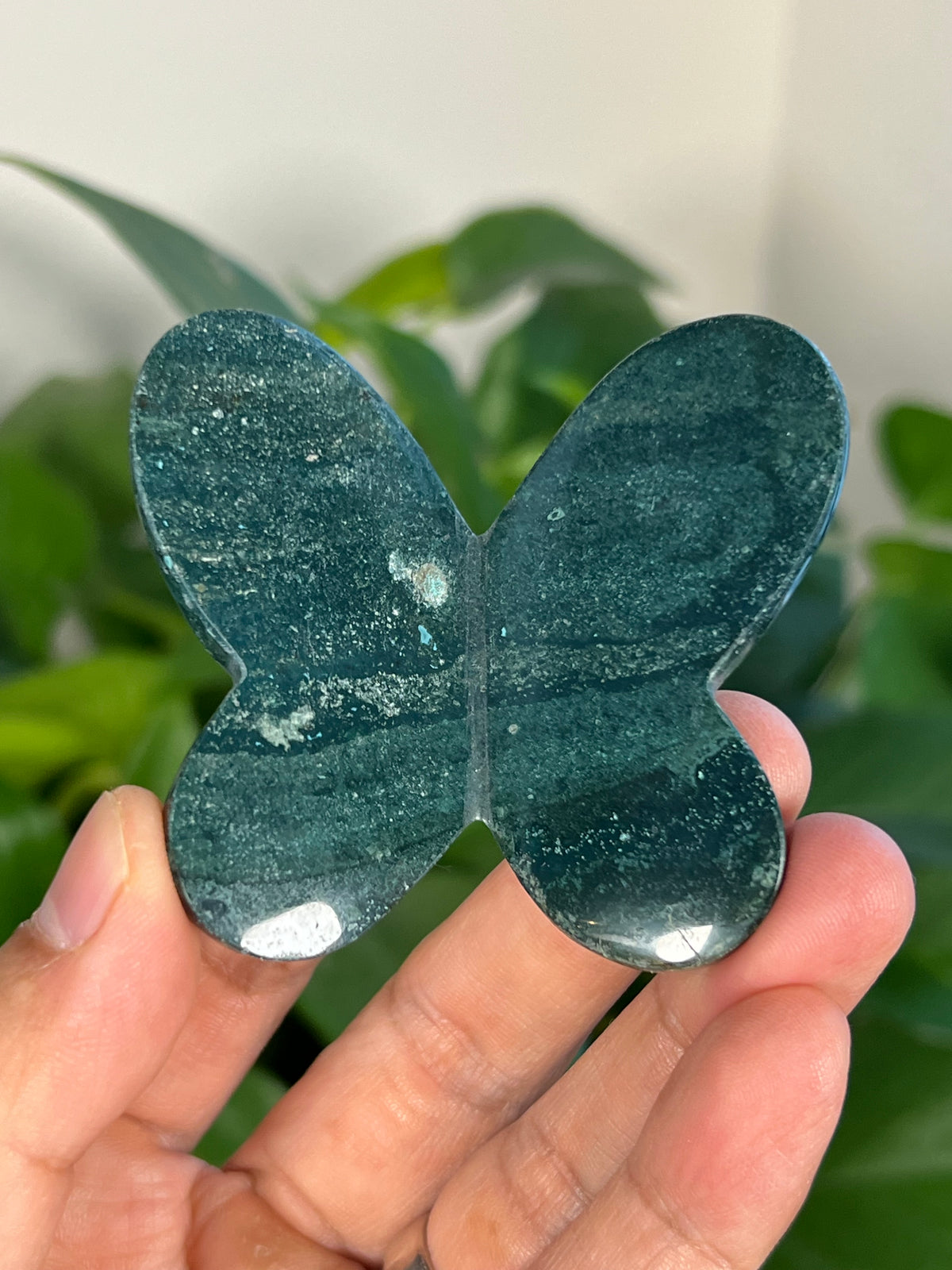 Blue Green Jasper 3D Heart Butterflies