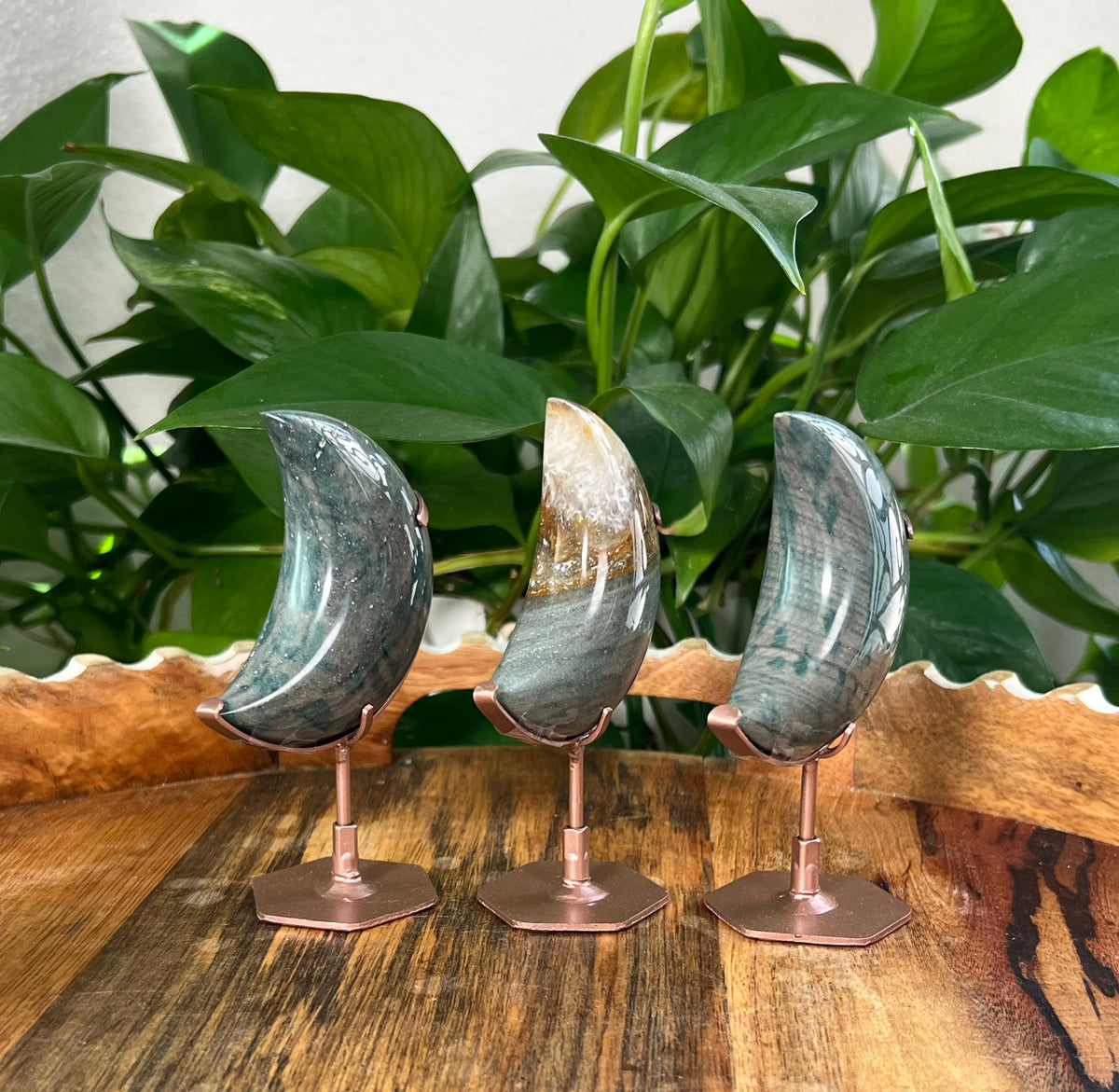 Blue Green Jasper On Metal Stand Small Puffy Moons
