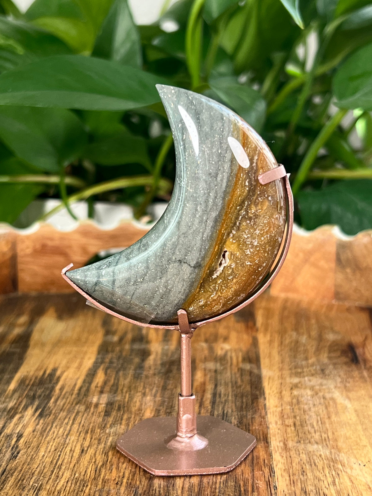Blue Green Jasper On Metal Stand Small Puffy Moons