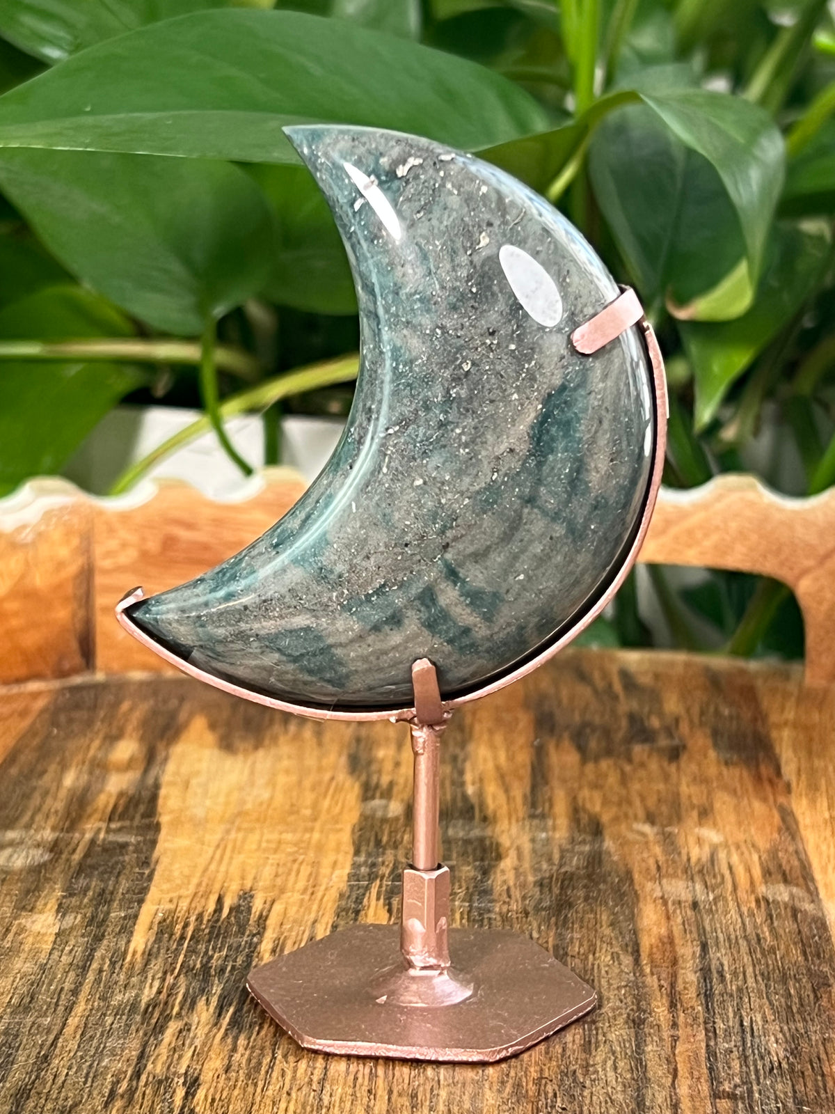 Blue Green Jasper On Metal Stand Small Puffy Moons