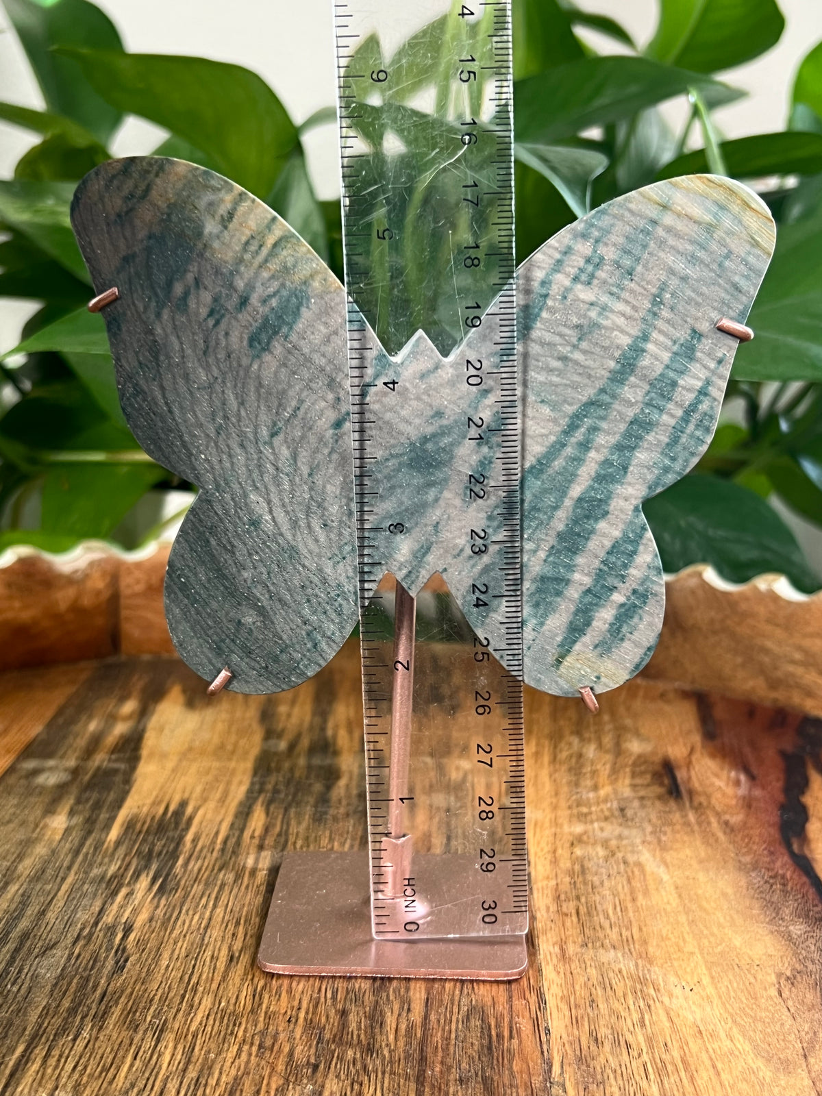 Blue Green Jasper On Metal Stand Butterflies