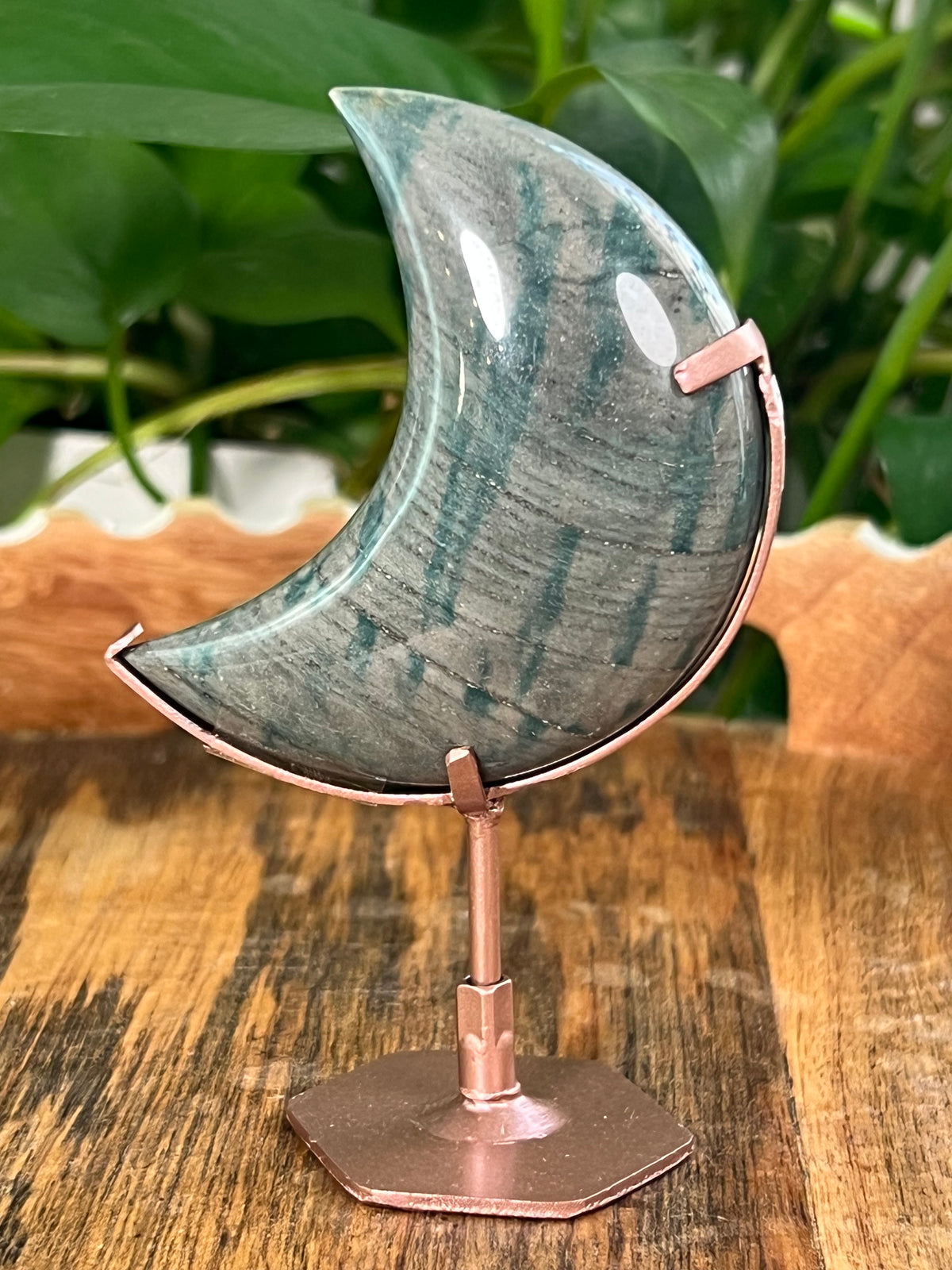 Blue Green Jasper On Metal Stand Small Puffy Moons