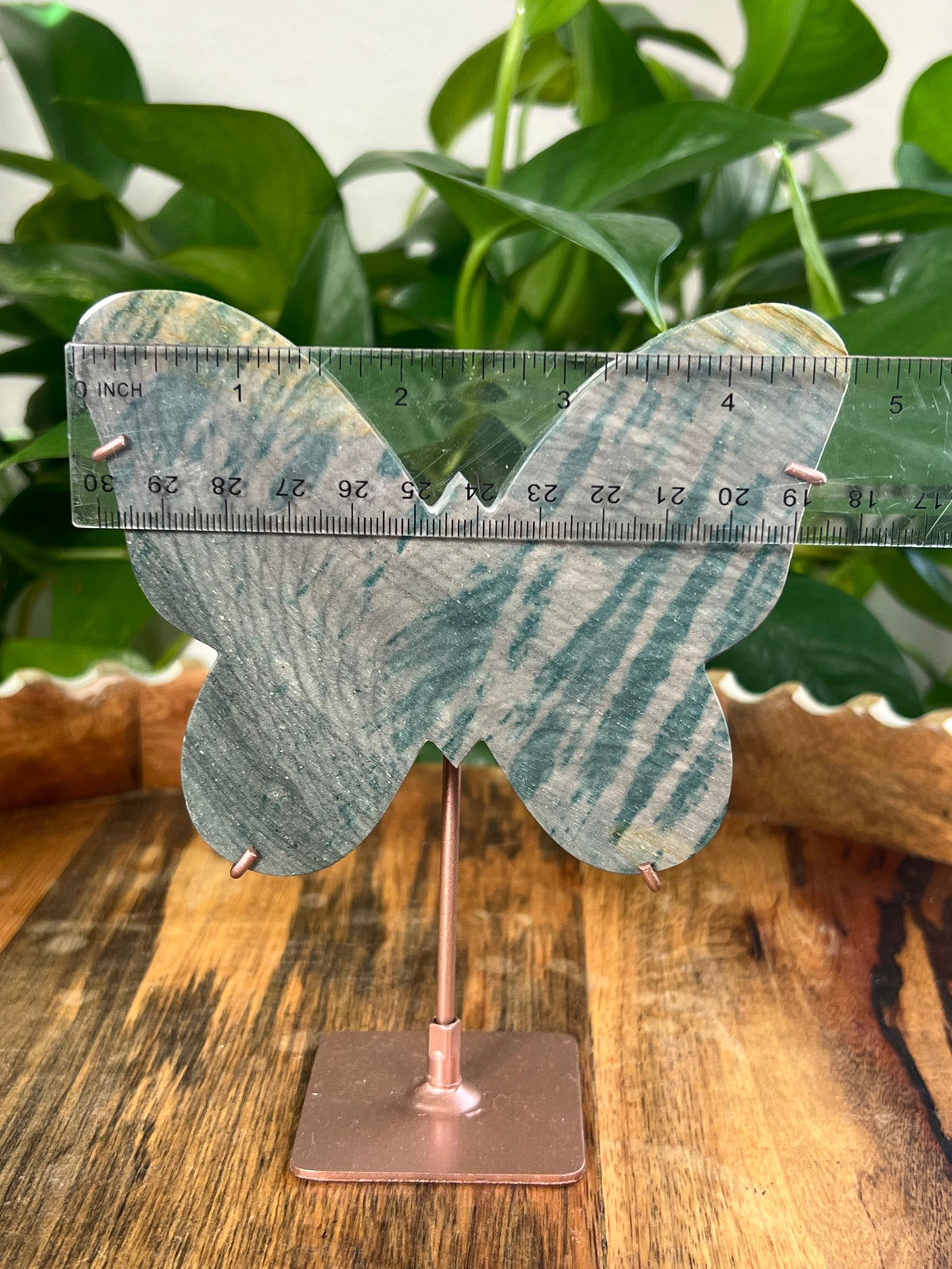 Blue Green Jasper On Metal Stand Butterflies