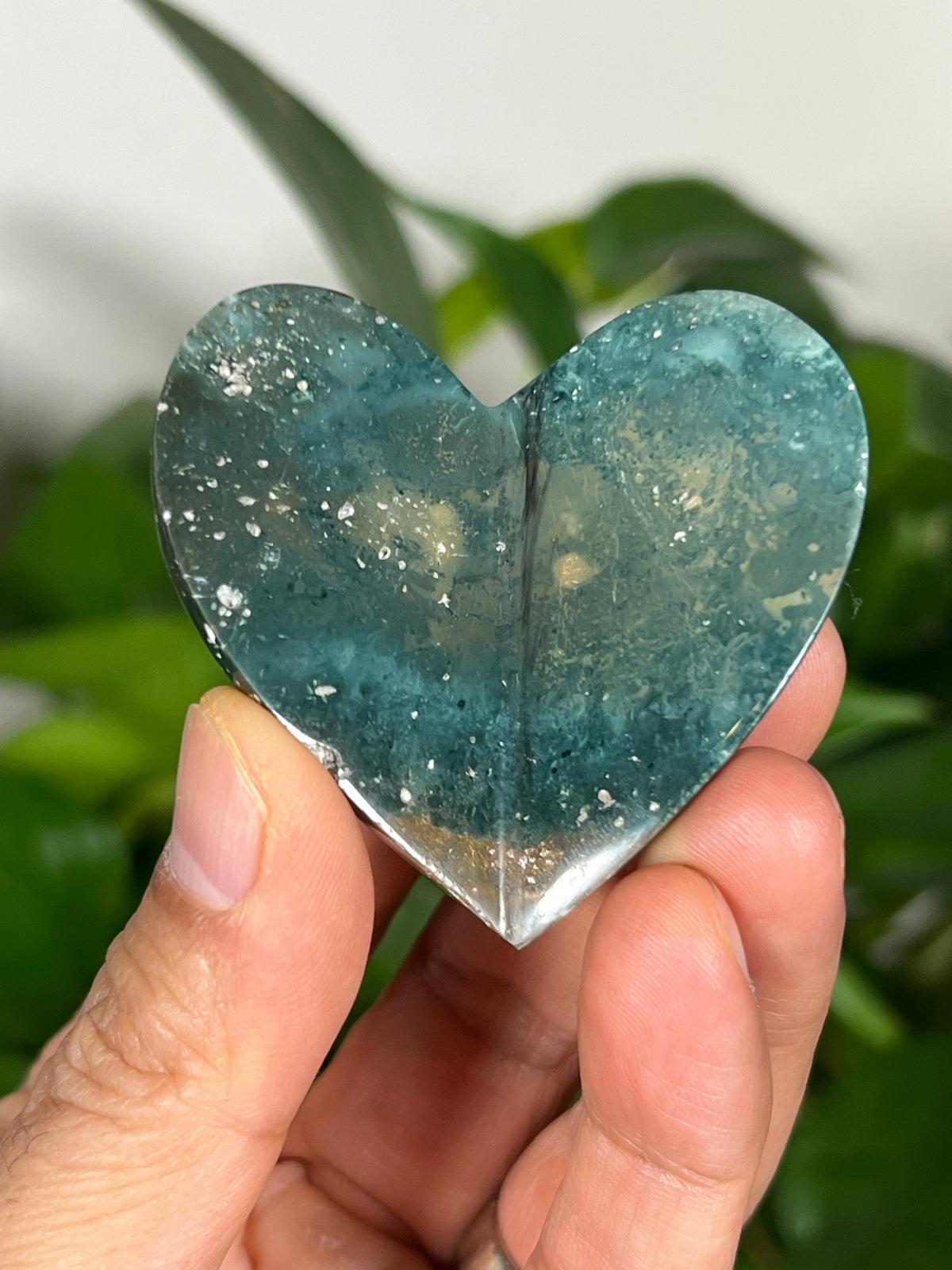 Blue Green Jasper 3D Heart Butterflies