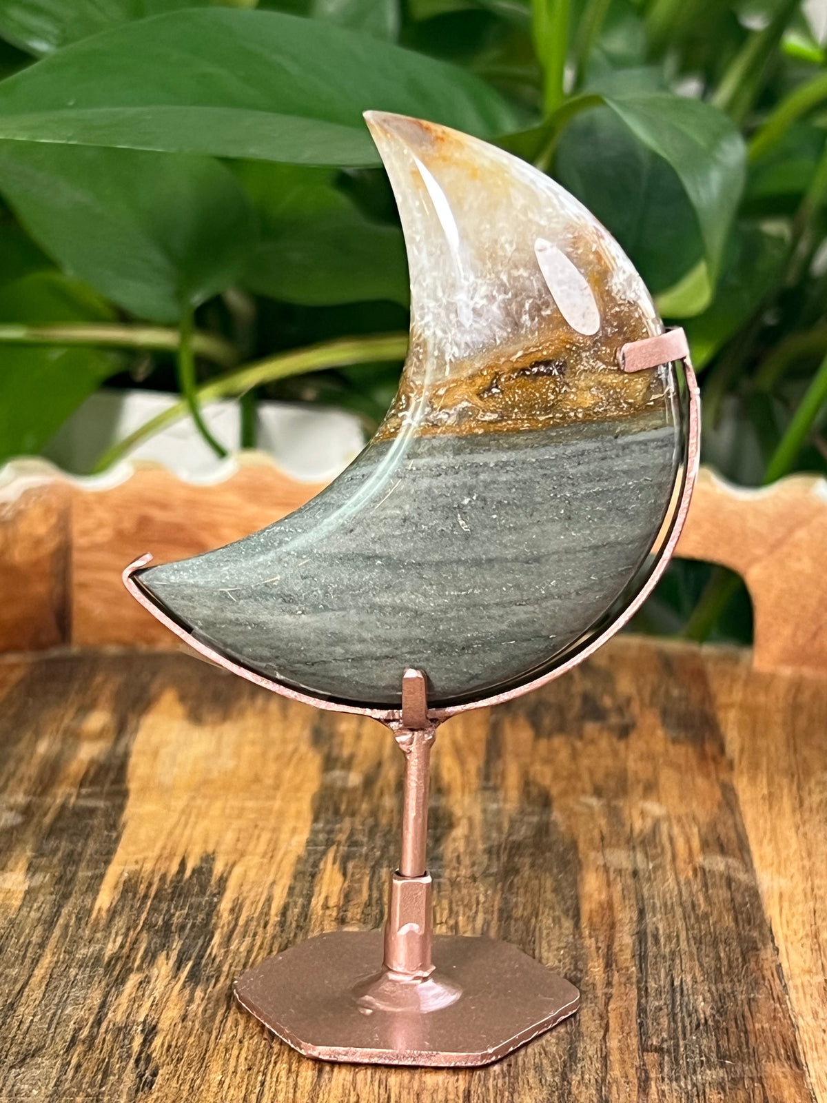 Blue Green Jasper On Metal Stand Small Puffy Moons