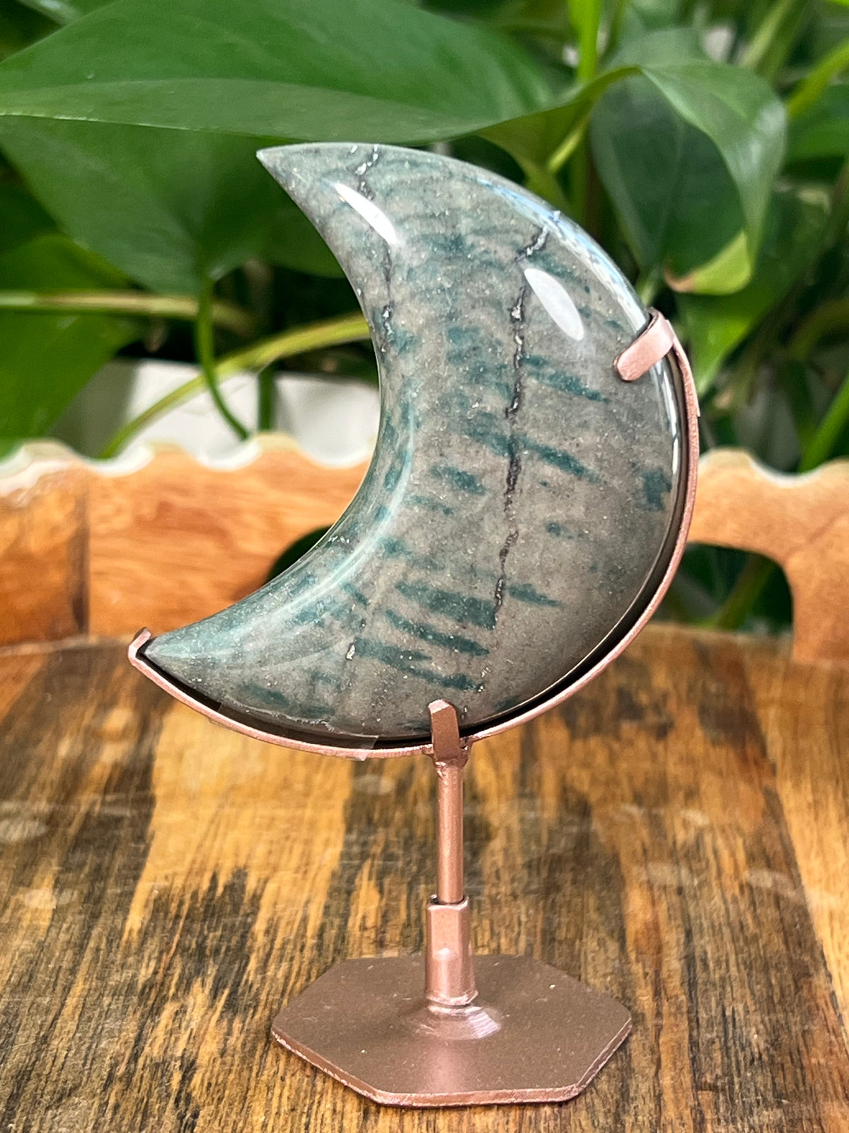 Blue Green Jasper On Metal Stand Small Puffy Moons