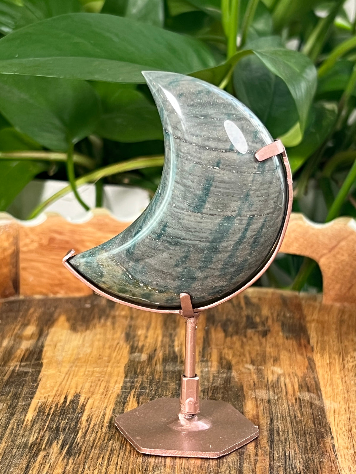 Blue Green Jasper On Metal Stand Small Puffy Moons