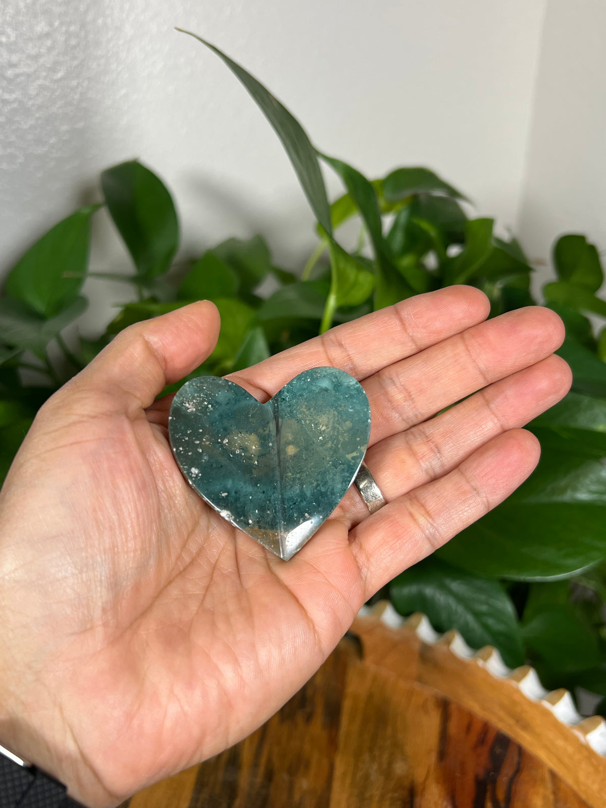 Blue Green Jasper 3D Heart Butterflies