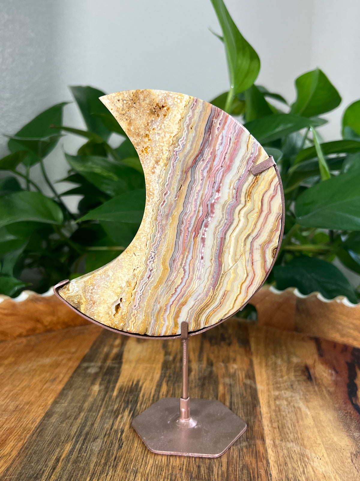 Crazy Lace Agate On Metal Stand Large Moons