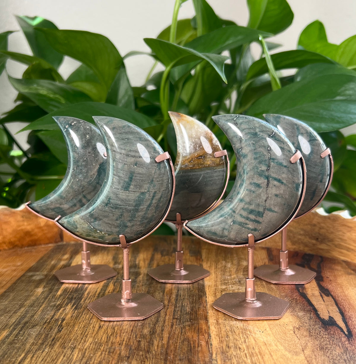 Blue Green Jasper On Metal Stand Small Puffy Moons
