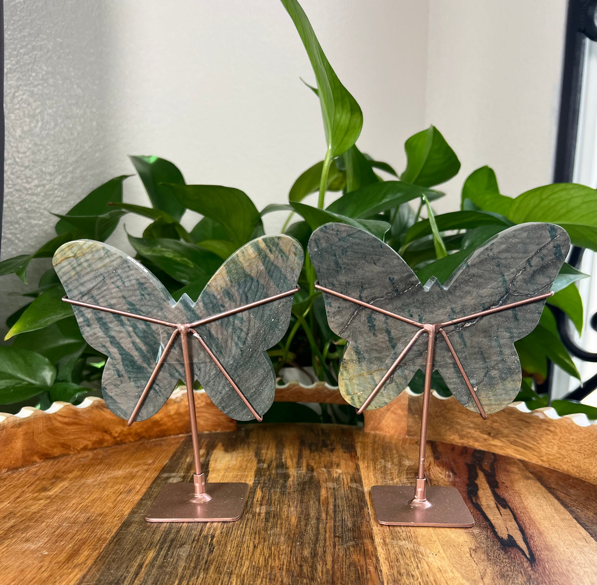 Blue Green Jasper On Metal Stand Butterflies