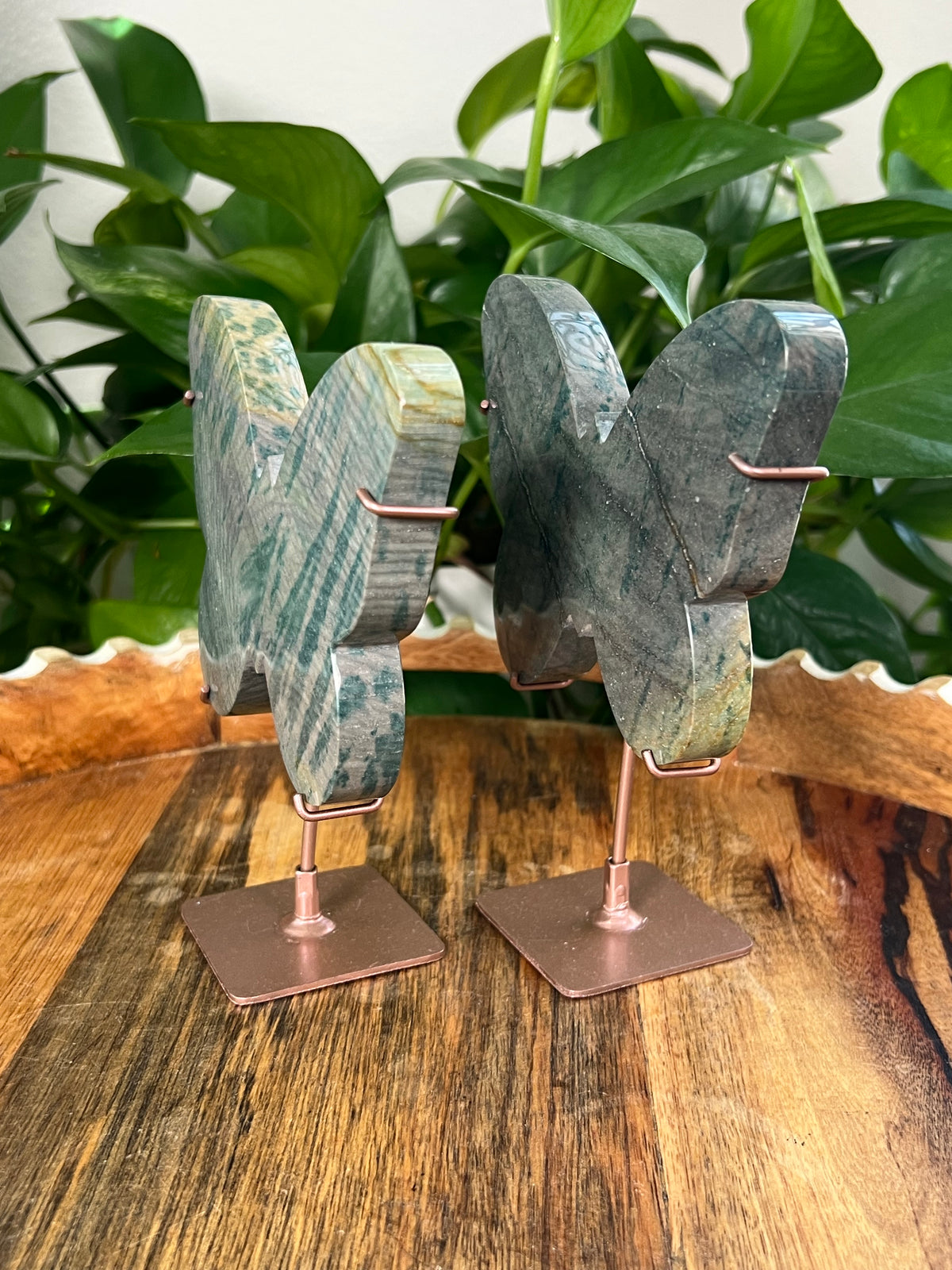 Blue Green Jasper On Metal Stand Butterflies