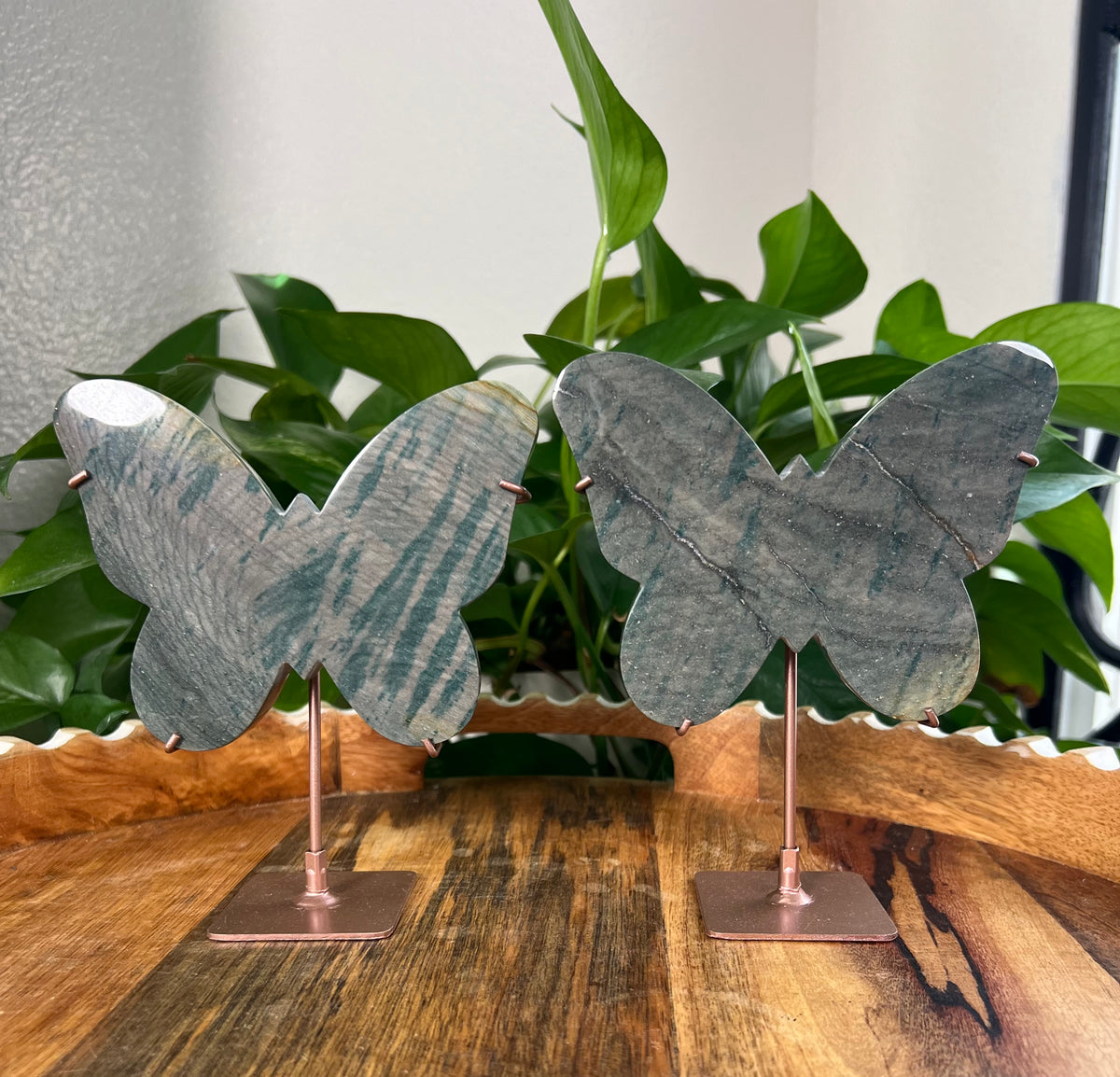 Blue Green Jasper On Metal Stand Butterflies