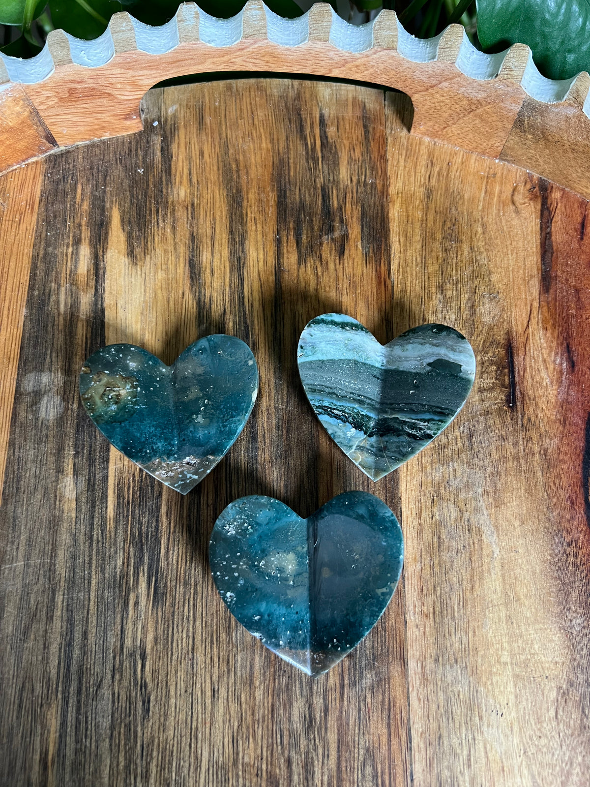 Blue Green Jasper 3D Heart Butterflies