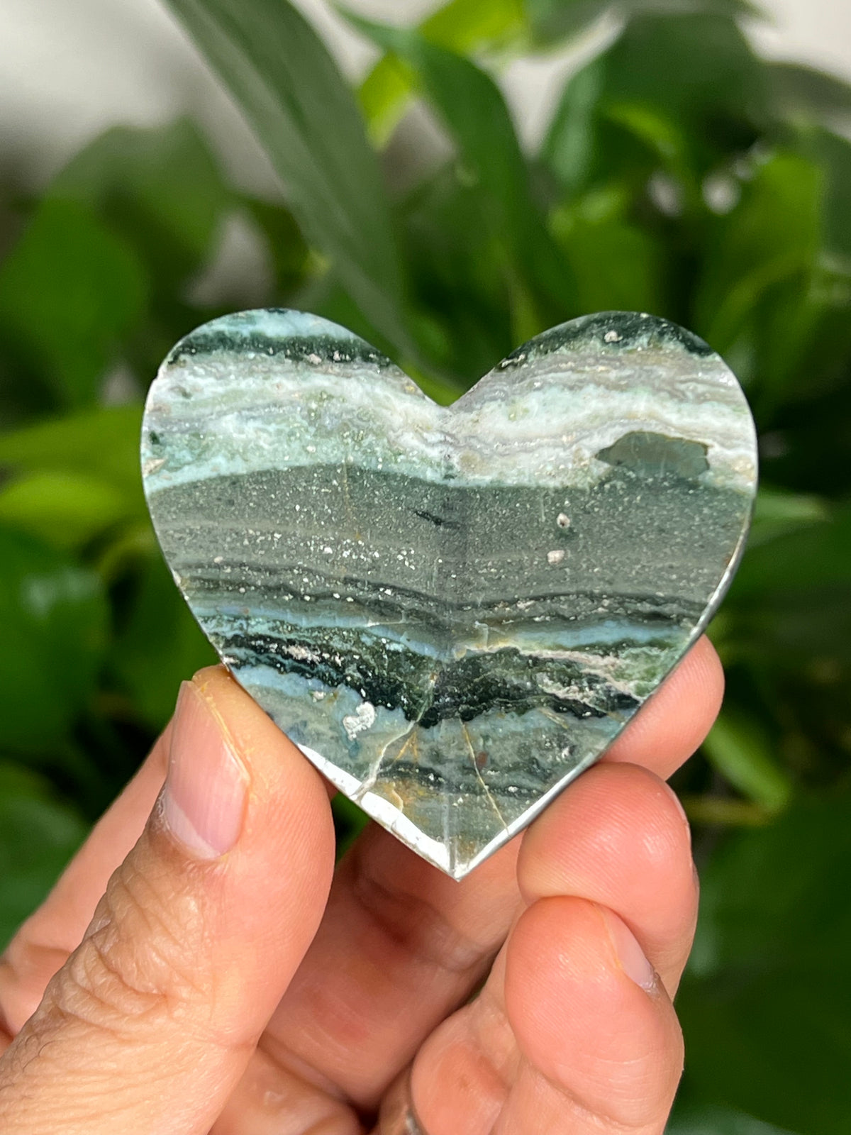 Blue Green Jasper 3D Heart Butterflies