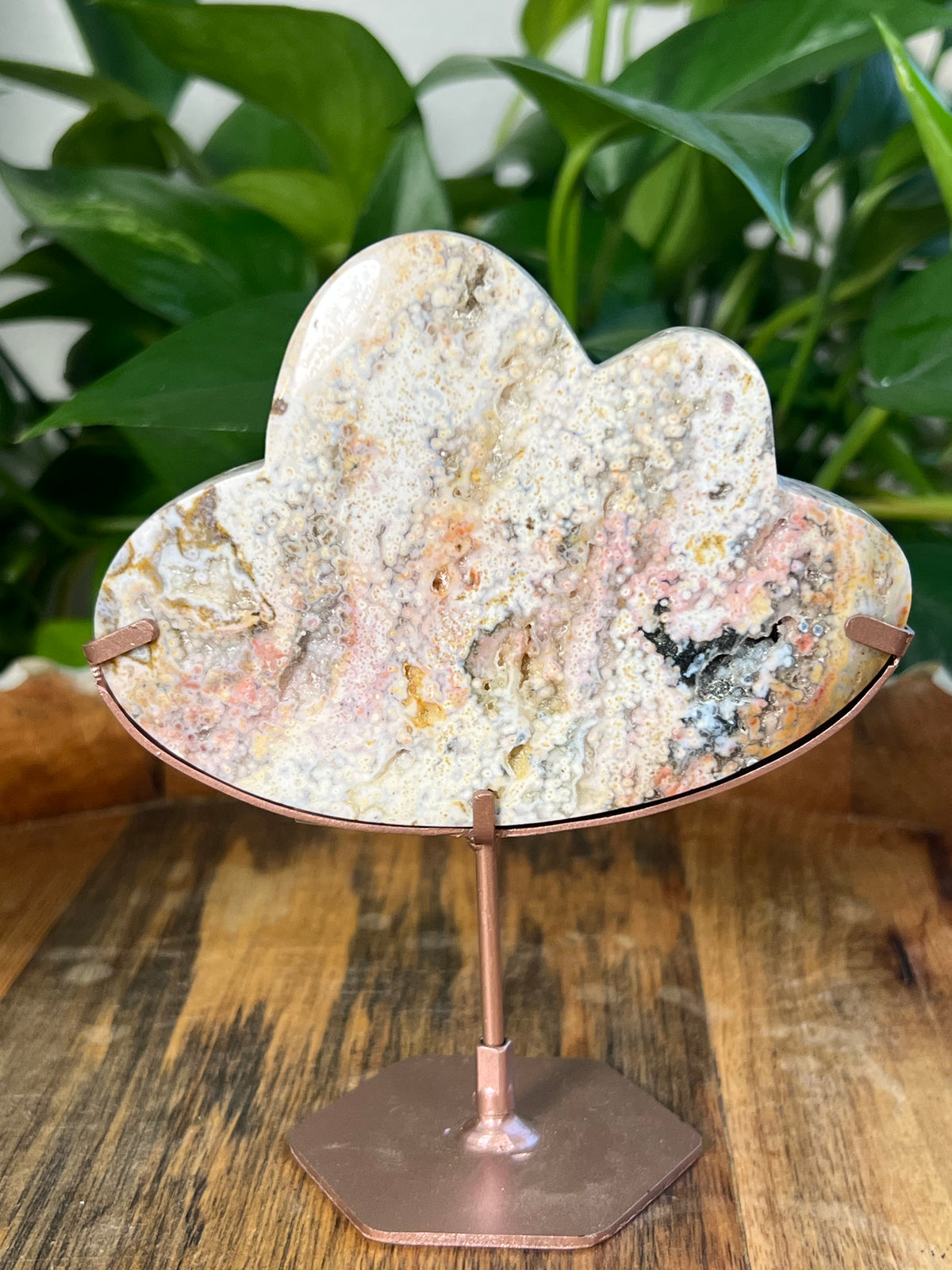 Sea Jasper On Metal Stand Clouds