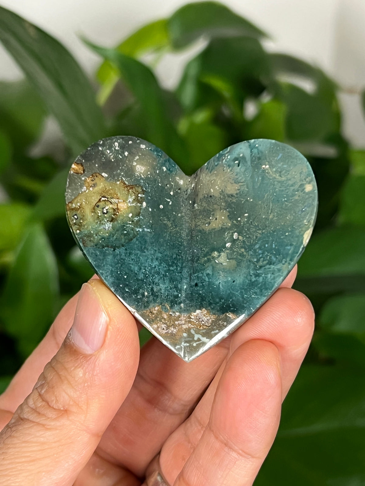 Blue Green Jasper 3D Heart Butterflies