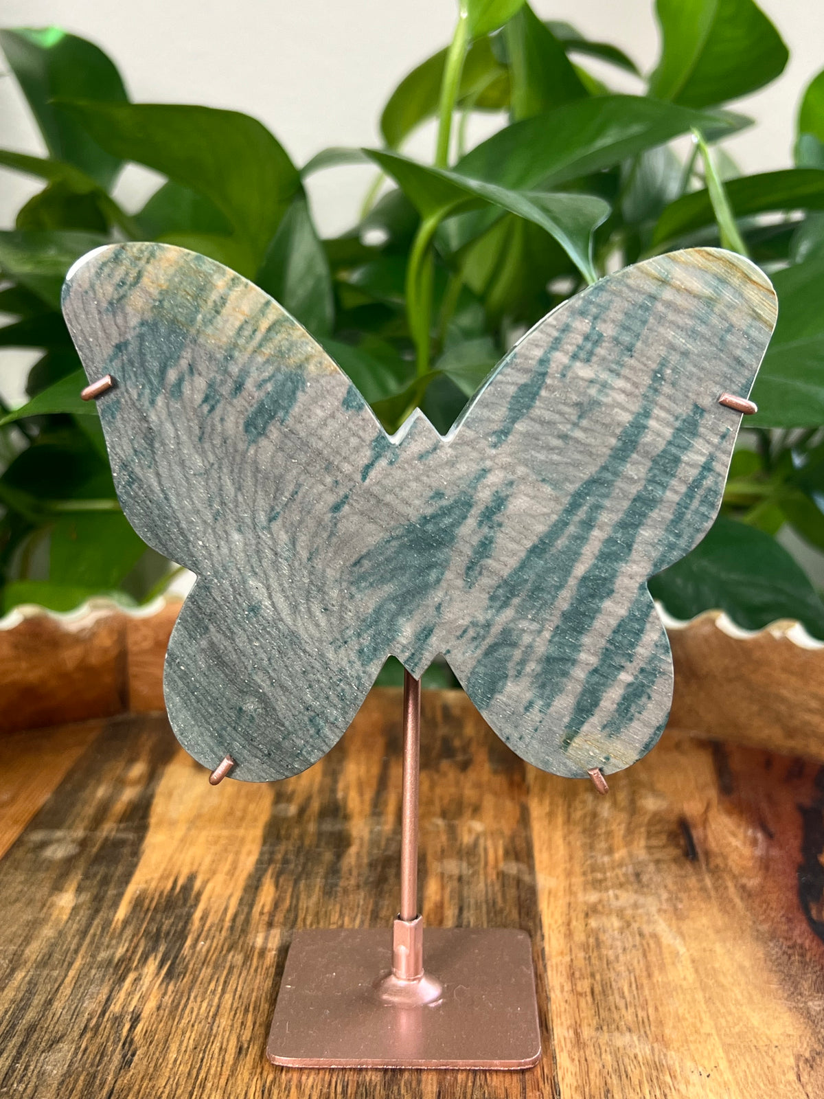 Blue Green Jasper On Metal Stand Butterflies