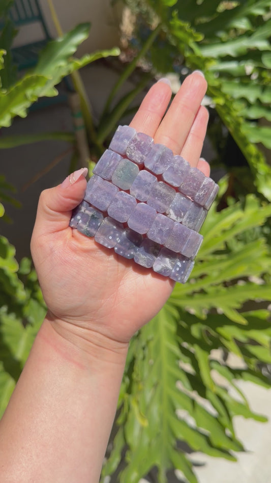 Grape Agate Rectangle Beaded Bracelet (17mm)