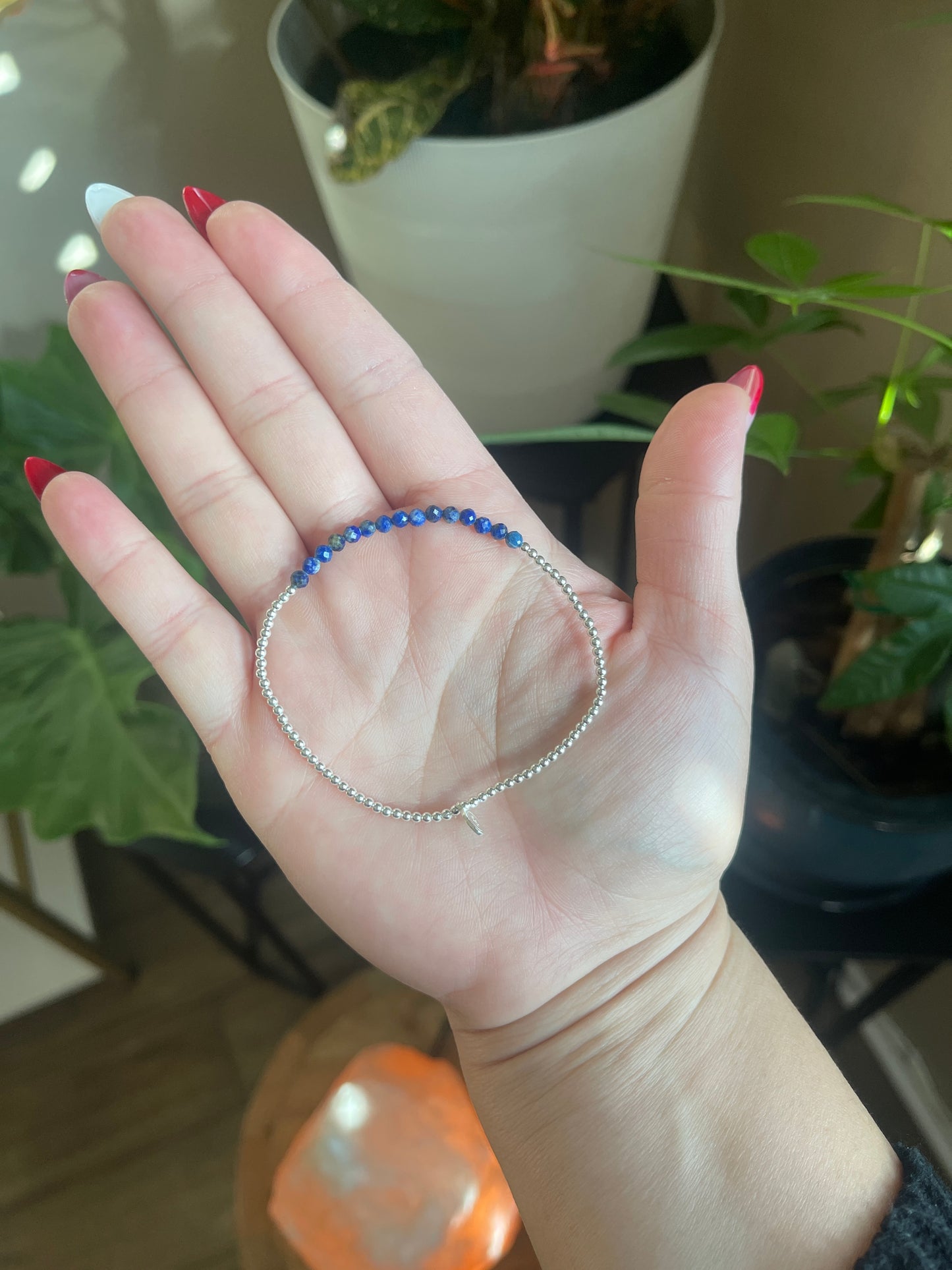 Stone & Silver Beaded Stretch Bracelet