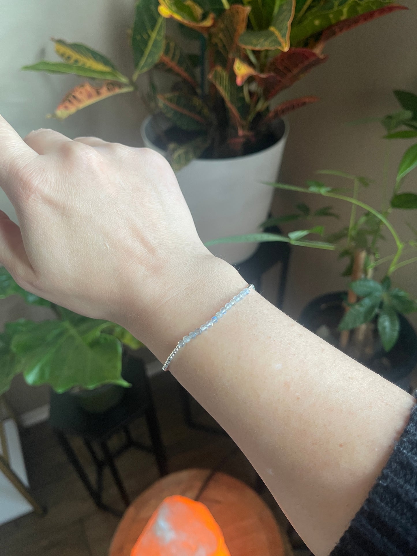 Stone & Silver Beaded Stretch Bracelet