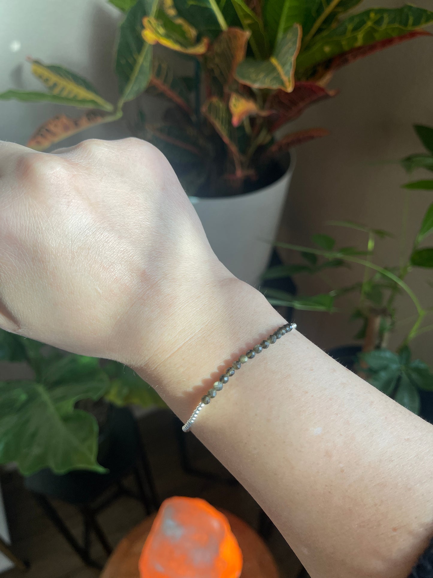 Stone & Silver Beaded Stretch Bracelet