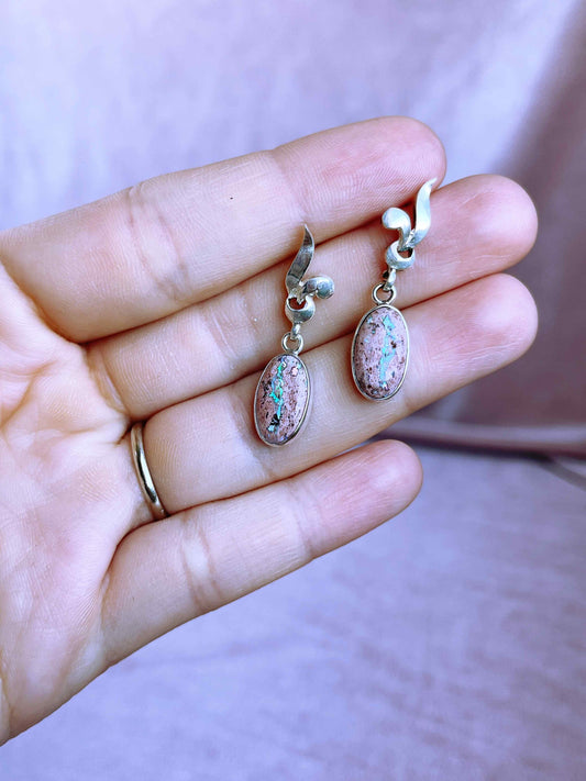 Blue-Silver Iridescent Mexican Fire Opal Push Back Earrings