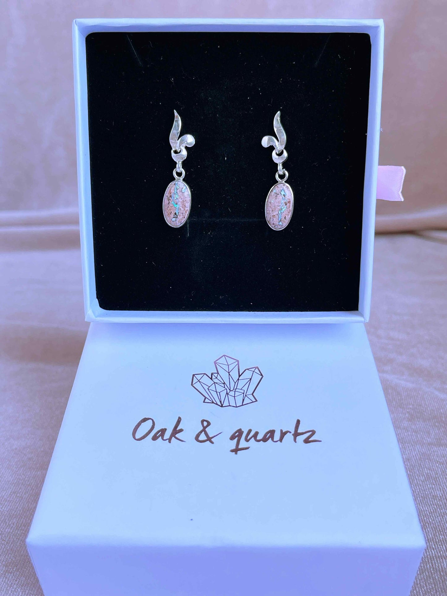 Blue-Silver Iridescent Mexican Fire Opal Push Back Earrings